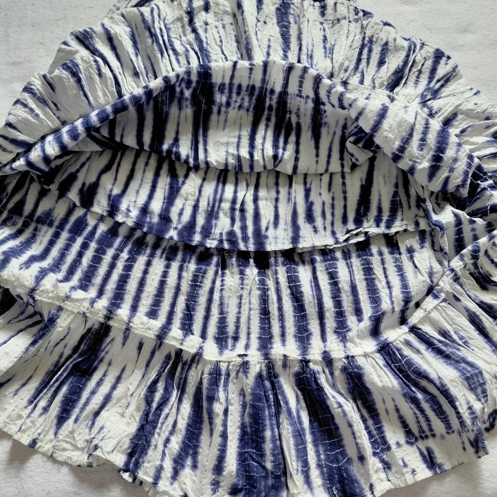Justice Tie Dye Ruffle Skirt Girls 14 Blue White Smocked Waist Tiered Midi Boho